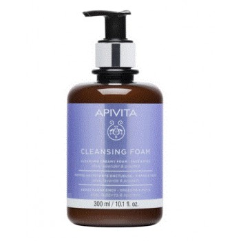 Espuma Limpiadora 3 en 1 Facial y Ojos con Oliva y Lavanda Apivita 300ml